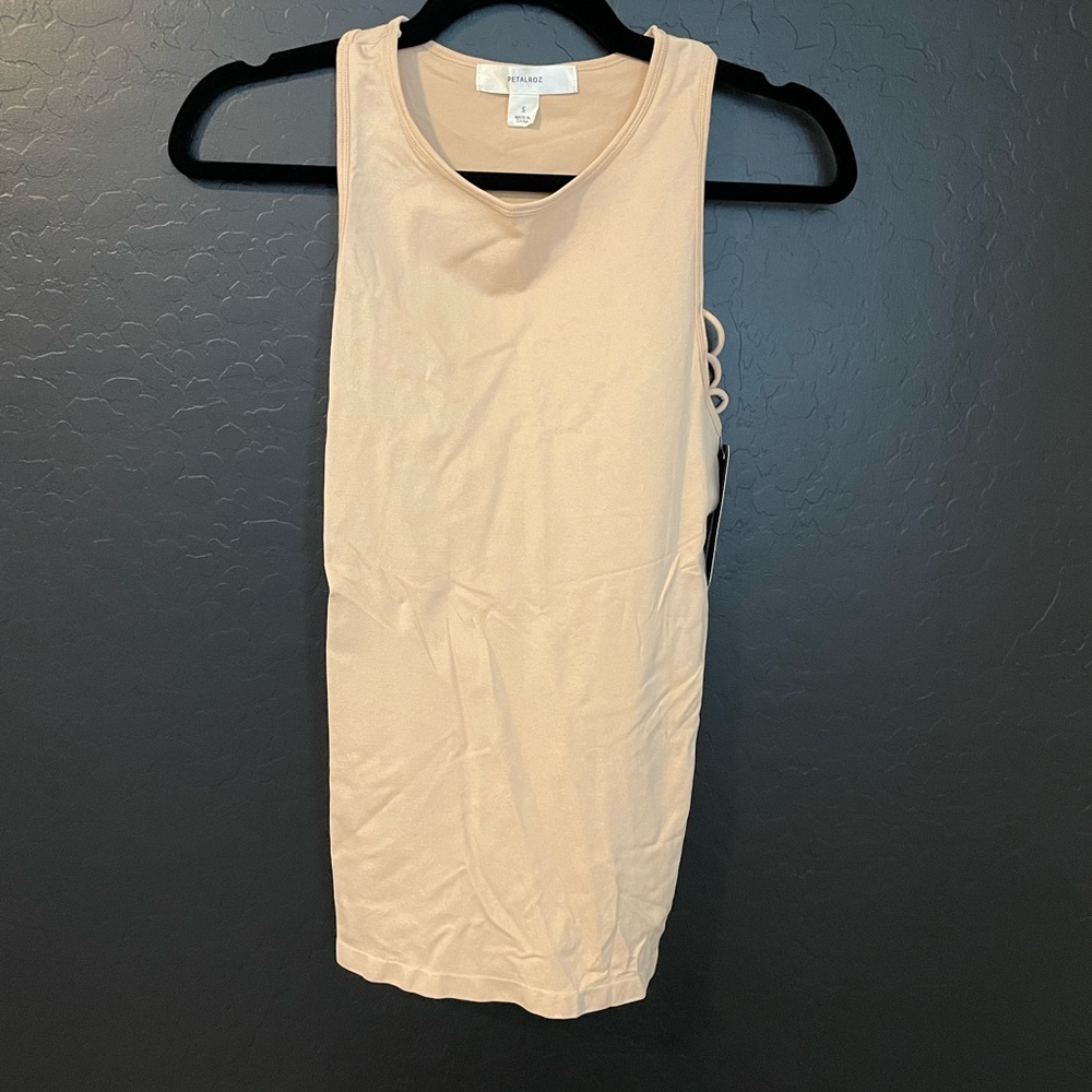 Nude tank top with string detailing on sides